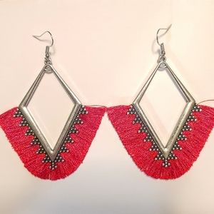 Red fringe earrings